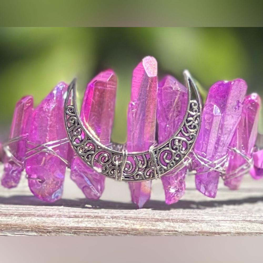 Crystal Moon Headband Tiara Crown Gemstone Nuggets - Picture 3 of 3
